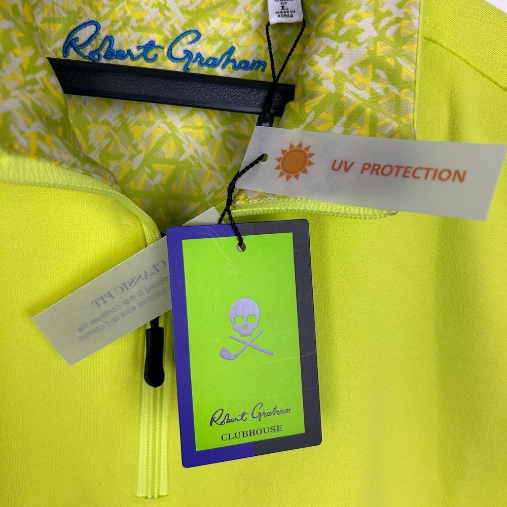 NEW Robert Graham Clubhouse Vest Men L Lime Yellow Offshore 1/4 Zip Golf UV - Picture 6 of 8